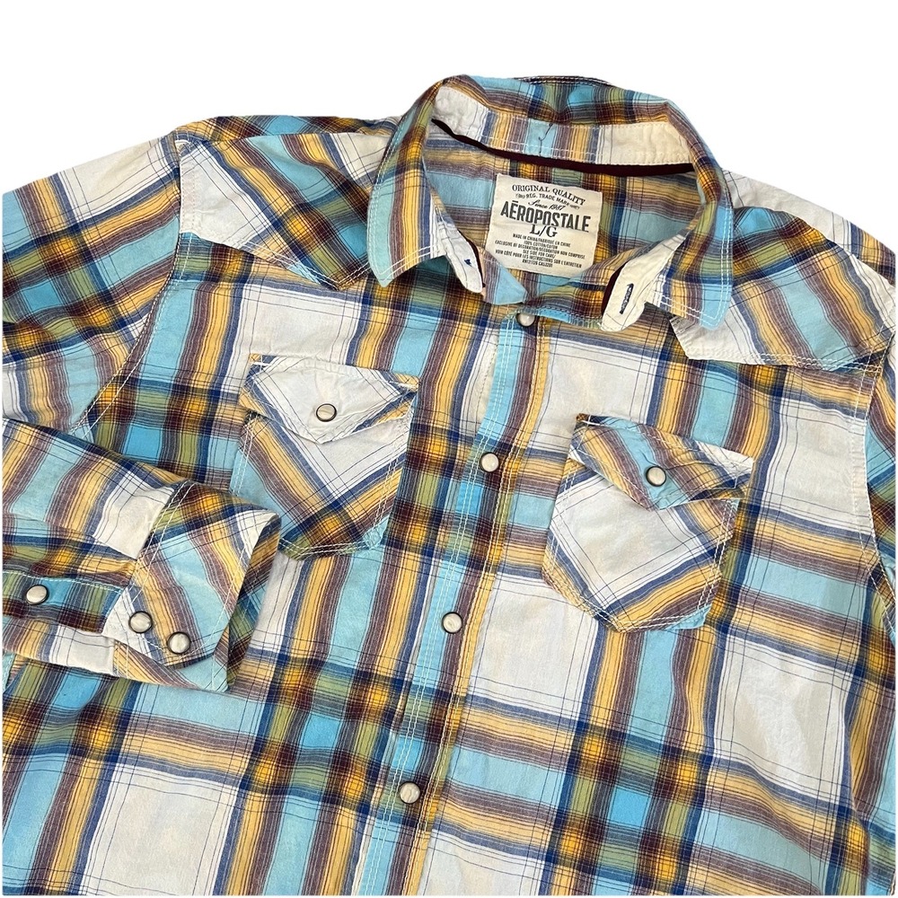 Aeropostale Plaid Pearl Snap Western Shirt Womens  Large Country Cowboy Rodeo‎